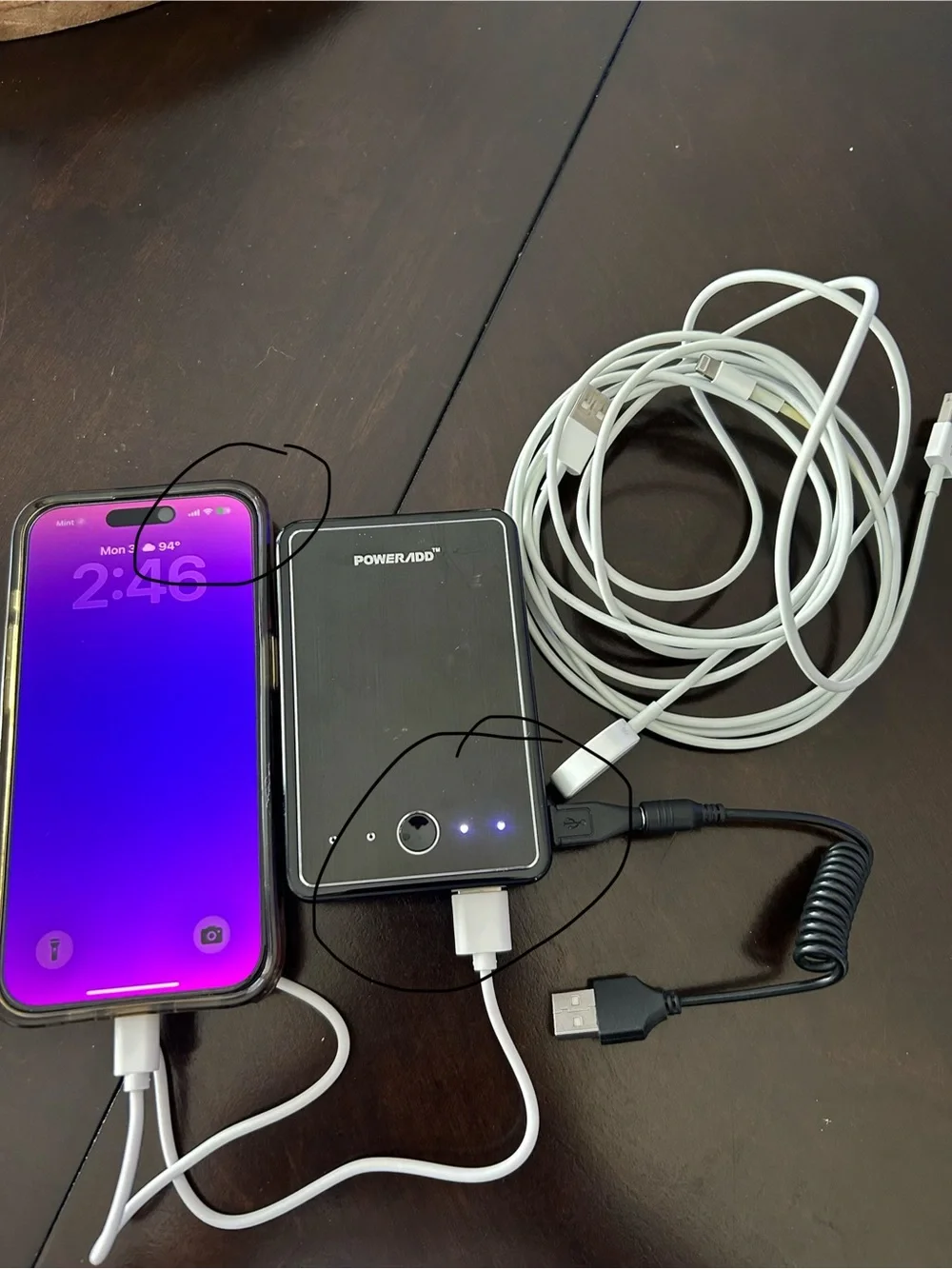 Portable Power Bank with Apple charging Cables
